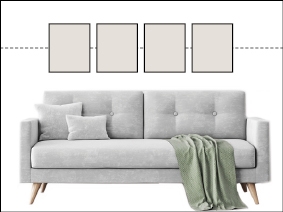 Reihenhängung Bilderwand über dem Sofa