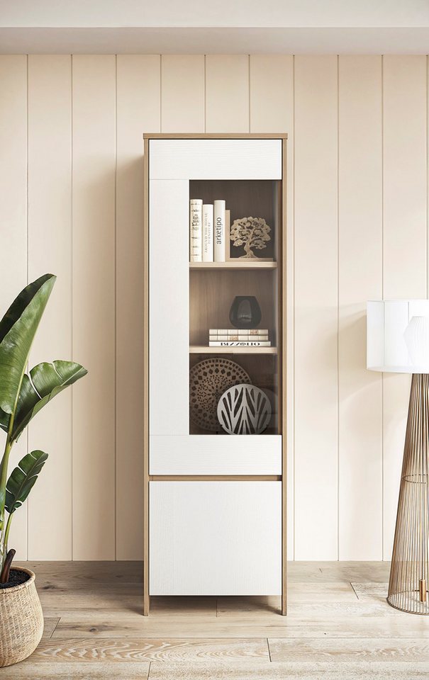 Home affaire Vitrine Stranda, Hochschrank im Scandi-Style, moderne Glasvitrine Rahmenoptik, ausreichend Stauraum, vielseitig einsetzbar, 58 cm breit