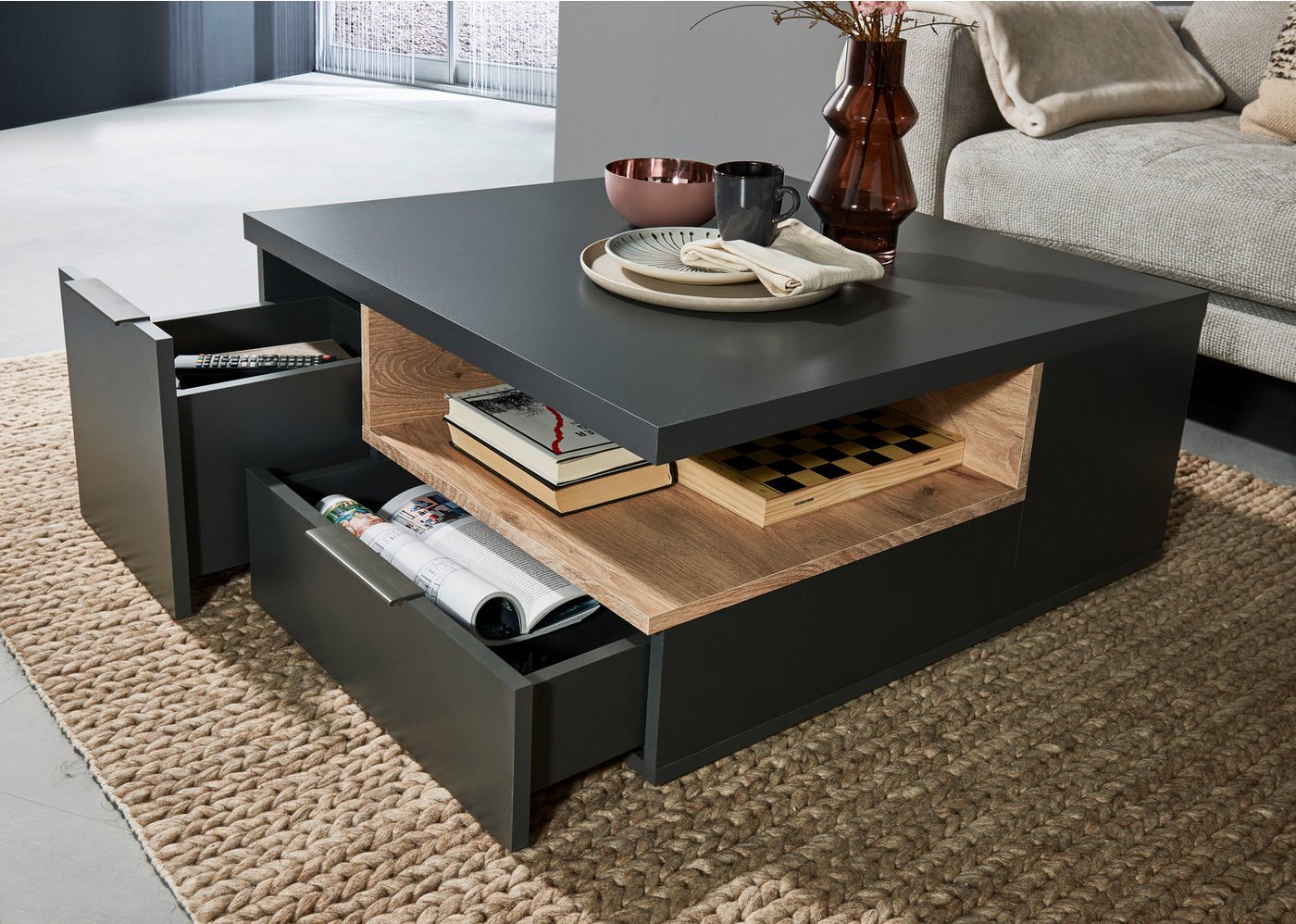 Stolkom Sp.z.o.o. Couchtisch TOPSELLER! (OTTOs Choice), 80x80 cm, Wohnzimmertisch mit Schubk&auml;sten, melaminbeschichtet