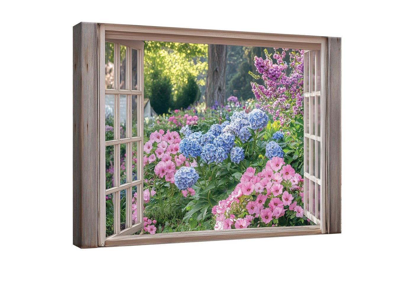 Wallarena Leinwandbild 3D Fenster Wald - Rosa - Elegant - Wohnzimmer, Wald, 60x40x2cm